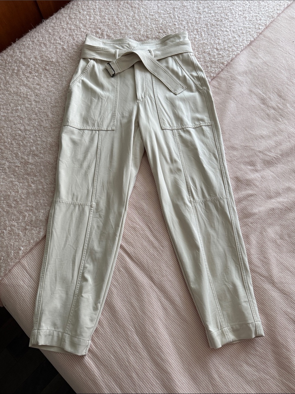 Banana Republic Cream High-Rise Paperbag Tie-Waist Pants